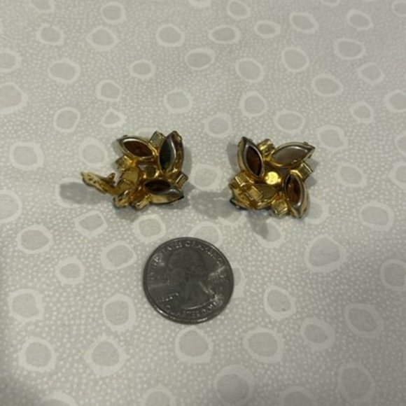 VTG Aurora Borealis AB Rhinestone Gold Earrings - Picture 8 of 8